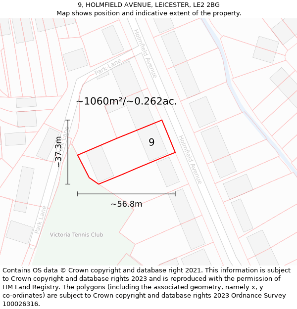 9, HOLMFIELD AVENUE, LEICESTER, LE2 2BG: Plot and title map