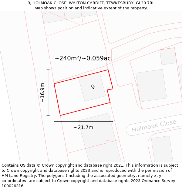 9, HOLMOAK CLOSE, WALTON CARDIFF, TEWKESBURY, GL20 7RL: Plot and title map