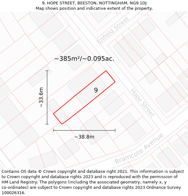 9, HOPE STREET, BEESTON, NOTTINGHAM, NG9 1DJ: Plot and title map