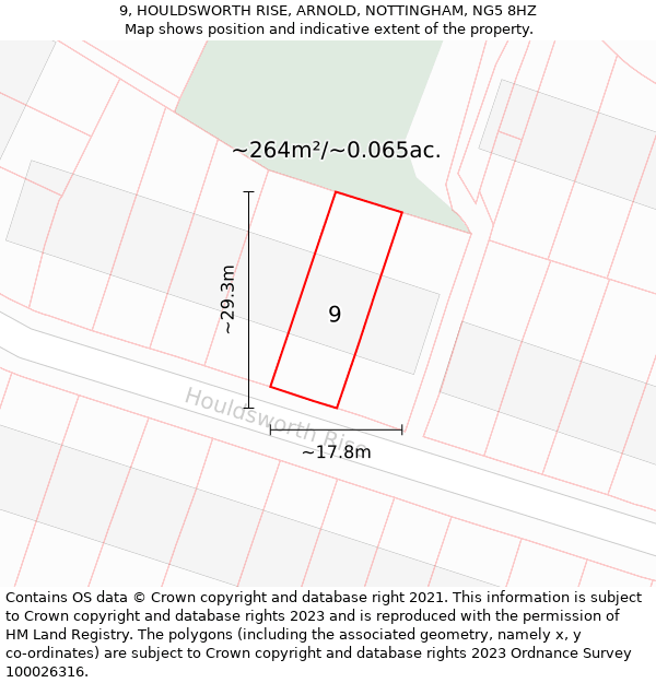 9, HOULDSWORTH RISE, ARNOLD, NOTTINGHAM, NG5 8HZ: Plot and title map