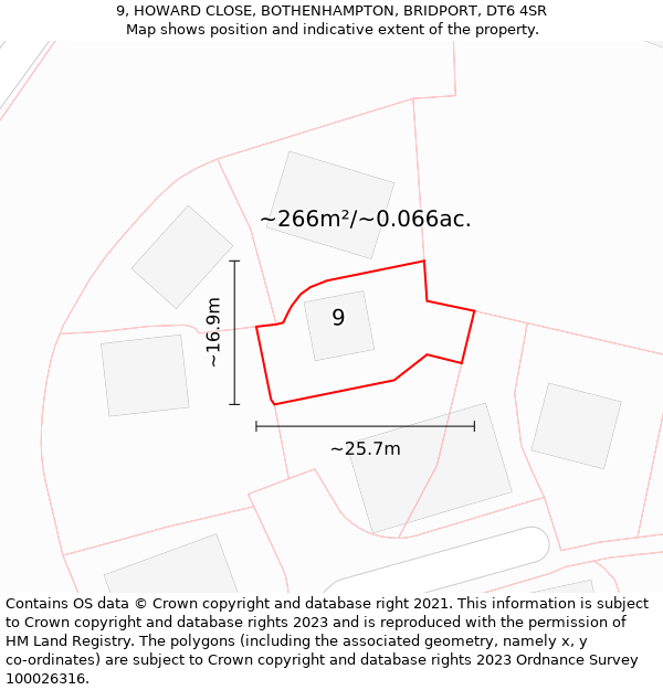 9, HOWARD CLOSE, BOTHENHAMPTON, BRIDPORT, DT6 4SR: Plot and title map