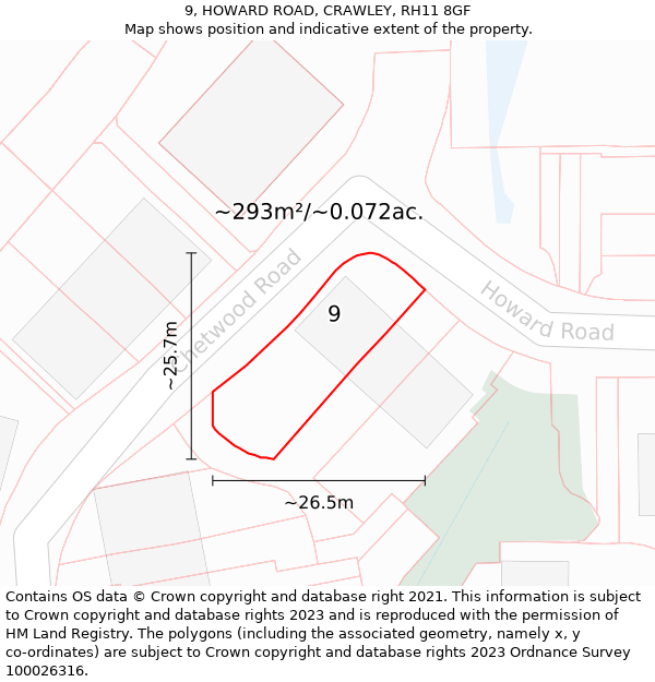 9, HOWARD ROAD, CRAWLEY, RH11 8GF: Plot and title map