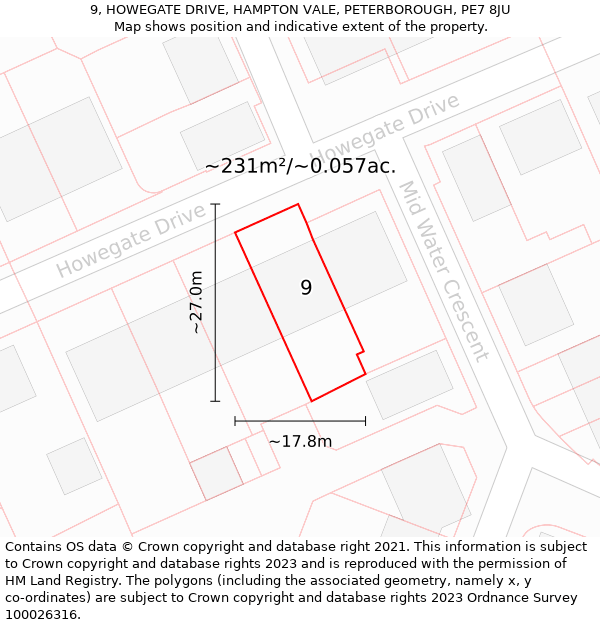 9, HOWEGATE DRIVE, HAMPTON VALE, PETERBOROUGH, PE7 8JU: Plot and title map