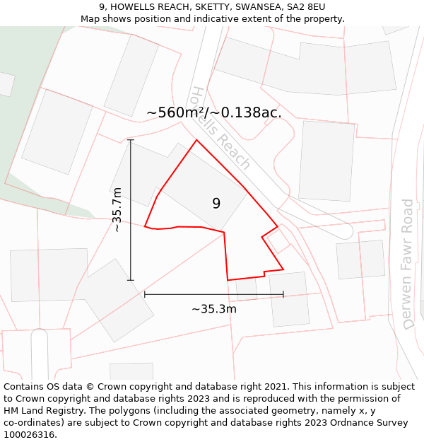 9, HOWELLS REACH, SKETTY, SWANSEA, SA2 8EU: Plot and title map