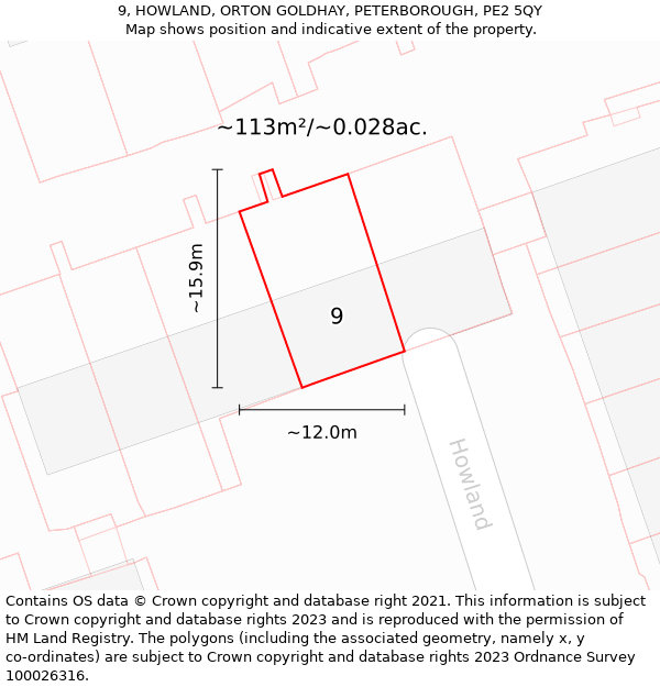 9, HOWLAND, ORTON GOLDHAY, PETERBOROUGH, PE2 5QY: Plot and title map