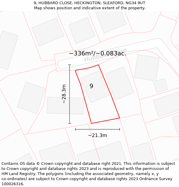 9, HUBBARD CLOSE, HECKINGTON, SLEAFORD, NG34 9UT: Plot and title map