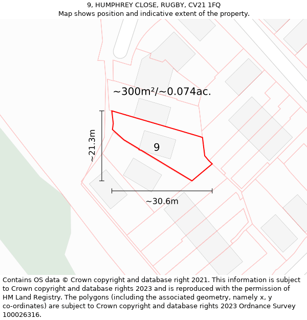 9, HUMPHREY CLOSE, RUGBY, CV21 1FQ: Plot and title map