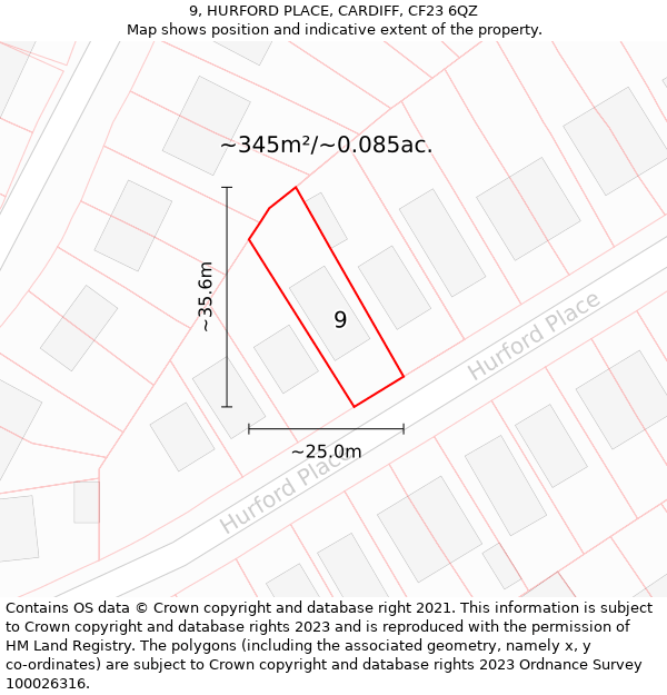 9, HURFORD PLACE, CARDIFF, CF23 6QZ: Plot and title map