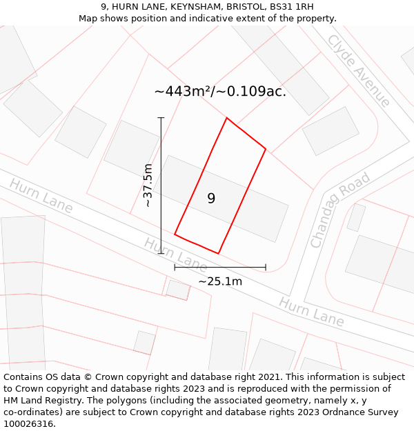 9, HURN LANE, KEYNSHAM, BRISTOL, BS31 1RH: Plot and title map