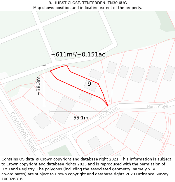 9, HURST CLOSE, TENTERDEN, TN30 6UG: Plot and title map