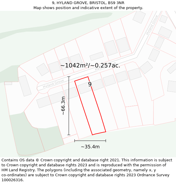 9, HYLAND GROVE, BRISTOL, BS9 3NR: Plot and title map