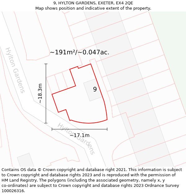 9, HYLTON GARDENS, EXETER, EX4 2QE: Plot and title map