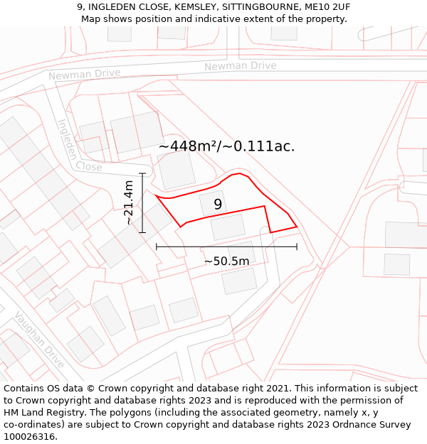 9, INGLEDEN CLOSE, KEMSLEY, SITTINGBOURNE, ME10 2UF: Plot and title map