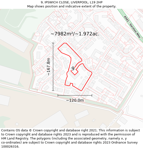 9, IPSWICH CLOSE, LIVERPOOL, L19 2HP: Plot and title map