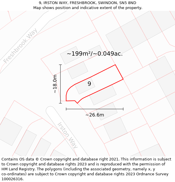 9, IRSTON WAY, FRESHBROOK, SWINDON, SN5 8ND: Plot and title map