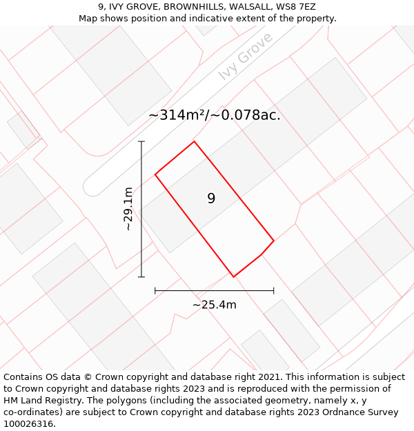 9, IVY GROVE, BROWNHILLS, WALSALL, WS8 7EZ: Plot and title map