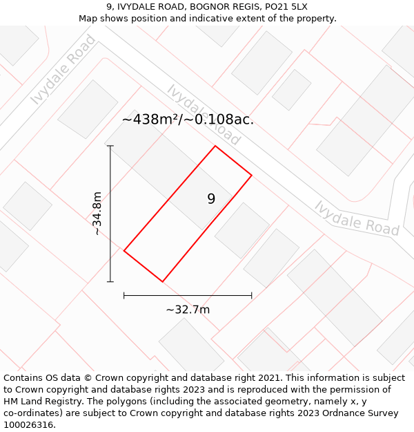 9, IVYDALE ROAD, BOGNOR REGIS, PO21 5LX: Plot and title map