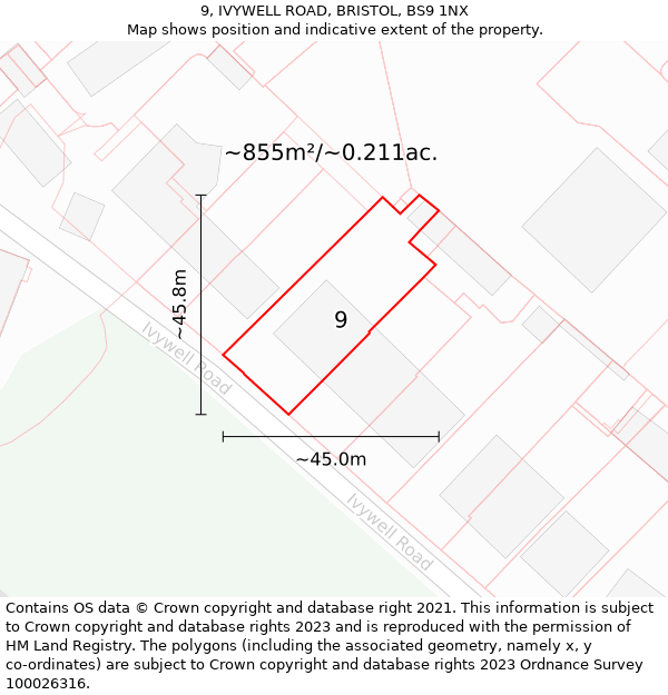 9, IVYWELL ROAD, BRISTOL, BS9 1NX: Plot and title map