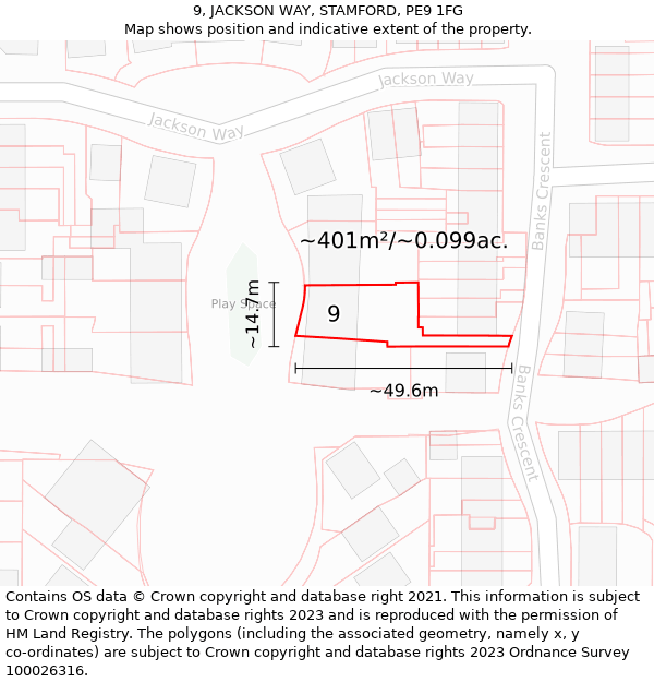 9, JACKSON WAY, STAMFORD, PE9 1FG: Plot and title map