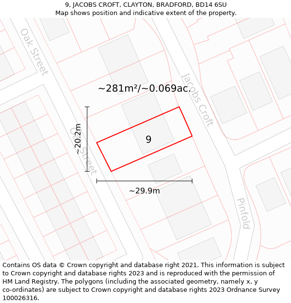 9, JACOBS CROFT, CLAYTON, BRADFORD, BD14 6SU: Plot and title map