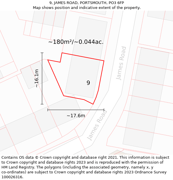 9, JAMES ROAD, PORTSMOUTH, PO3 6FP: Plot and title map