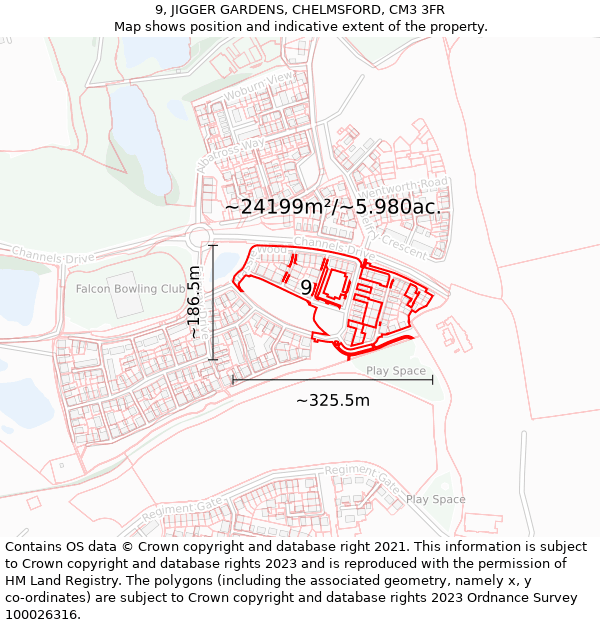 9, JIGGER GARDENS, CHELMSFORD, CM3 3FR: Plot and title map