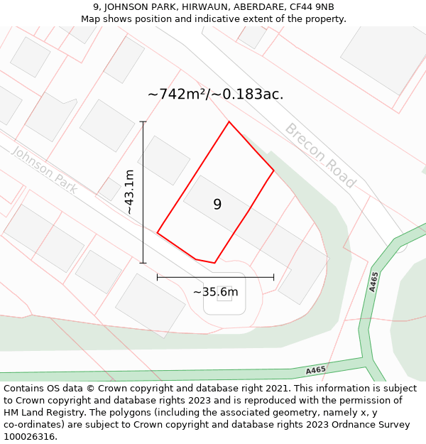 9, JOHNSON PARK, HIRWAUN, ABERDARE, CF44 9NB: Plot and title map