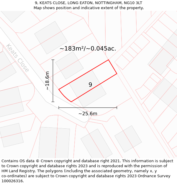 9, KEATS CLOSE, LONG EATON, NOTTINGHAM, NG10 3LT: Plot and title map