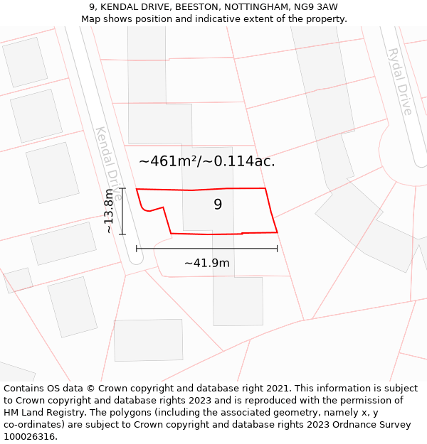 9, KENDAL DRIVE, BEESTON, NOTTINGHAM, NG9 3AW: Plot and title map