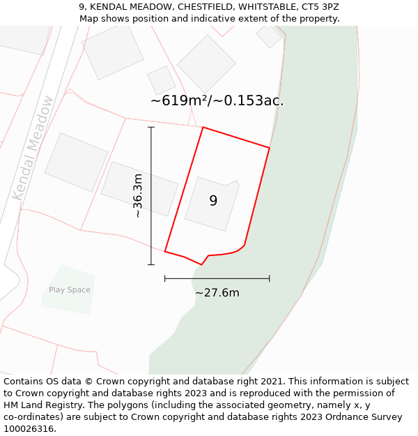 9, KENDAL MEADOW, CHESTFIELD, WHITSTABLE, CT5 3PZ: Plot and title map