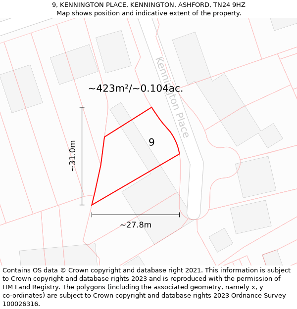 9, KENNINGTON PLACE, KENNINGTON, ASHFORD, TN24 9HZ: Plot and title map