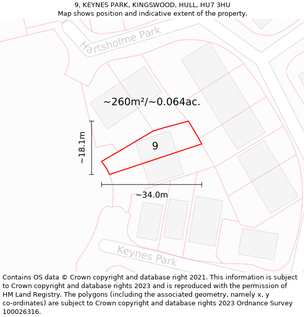 9, KEYNES PARK, KINGSWOOD, HULL, HU7 3HU: Plot and title map