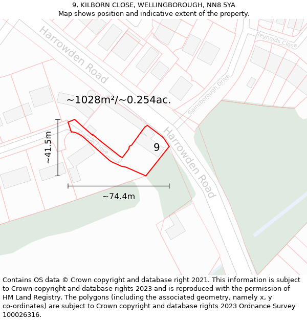 9, KILBORN CLOSE, WELLINGBOROUGH, NN8 5YA: Plot and title map