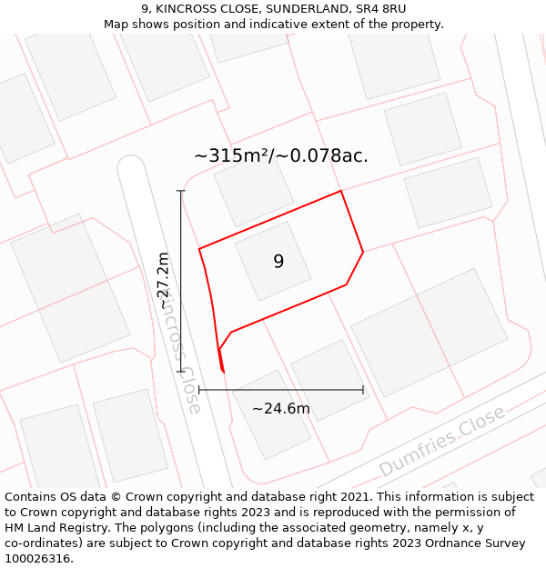 9, KINCROSS CLOSE, SUNDERLAND, SR4 8RU: Plot and title map