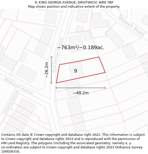 9, KING GEORGE AVENUE, DROITWICH, WR9 7BP: Plot and title map