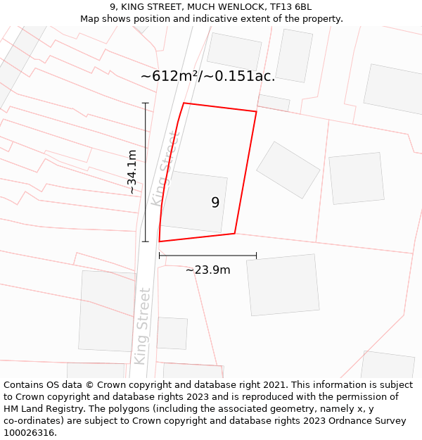 9, KING STREET, MUCH WENLOCK, TF13 6BL: Plot and title map