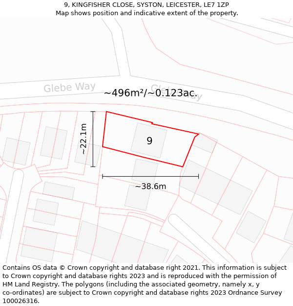 9, KINGFISHER CLOSE, SYSTON, LEICESTER, LE7 1ZP: Plot and title map