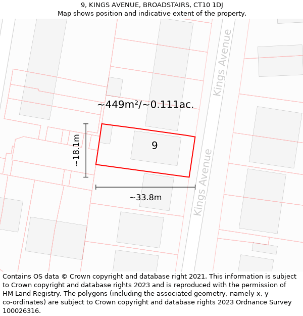 9, KINGS AVENUE, BROADSTAIRS, CT10 1DJ: Plot and title map