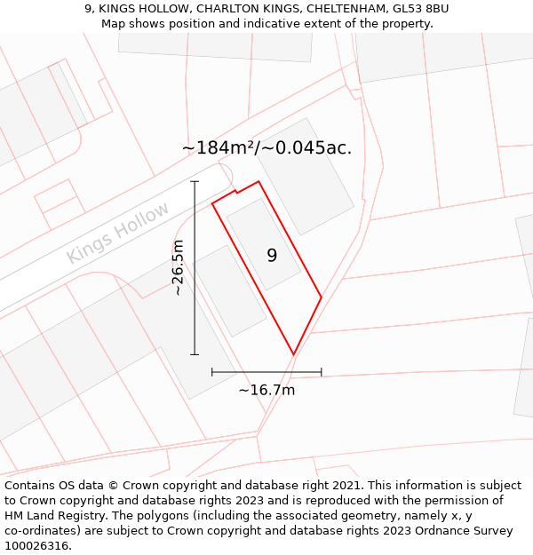 9, KINGS HOLLOW, CHARLTON KINGS, CHELTENHAM, GL53 8BU: Plot and title map