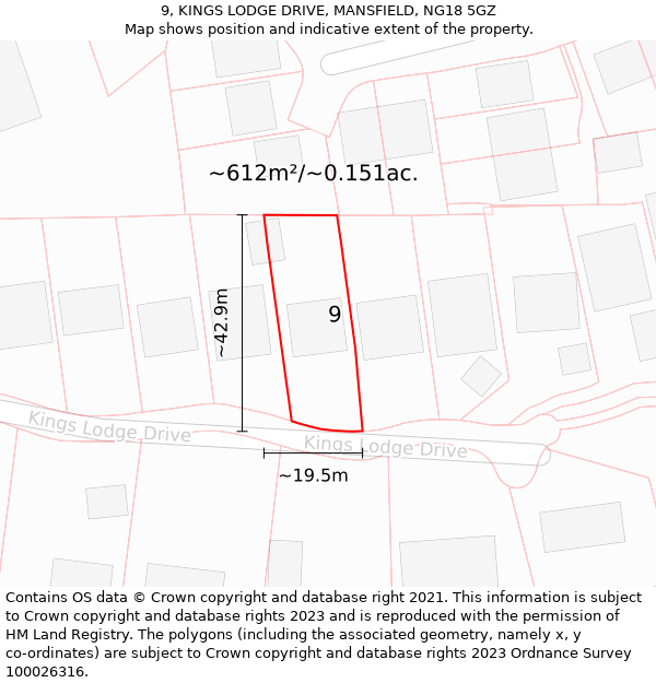 9, KINGS LODGE DRIVE, MANSFIELD, NG18 5GZ: Plot and title map