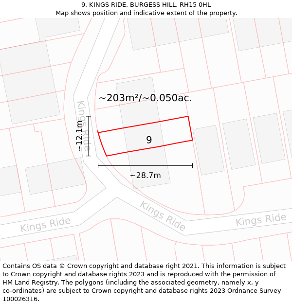 9, KINGS RIDE, BURGESS HILL, RH15 0HL: Plot and title map