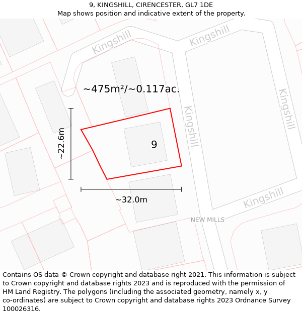 9, KINGSHILL, CIRENCESTER, GL7 1DE: Plot and title map