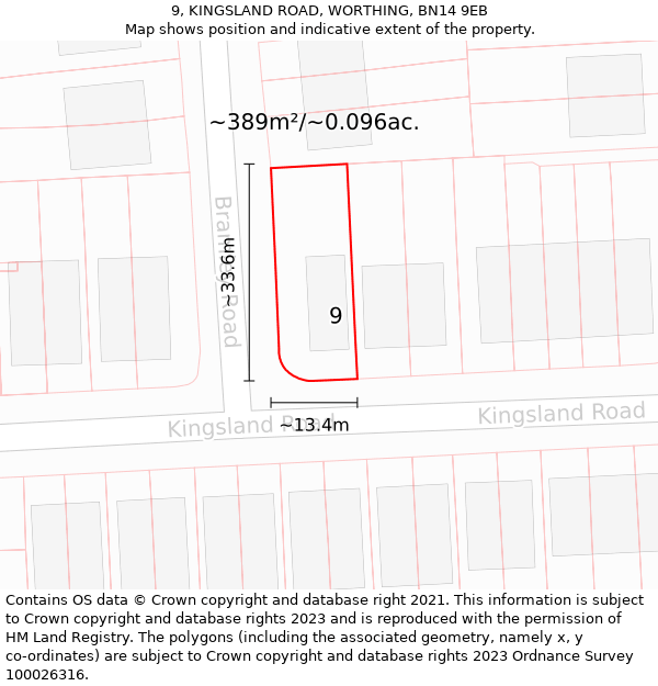 9, KINGSLAND ROAD, WORTHING, BN14 9EB: Plot and title map