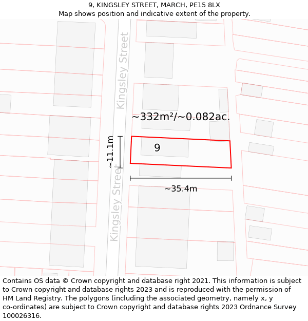 9, KINGSLEY STREET, MARCH, PE15 8LX: Plot and title map