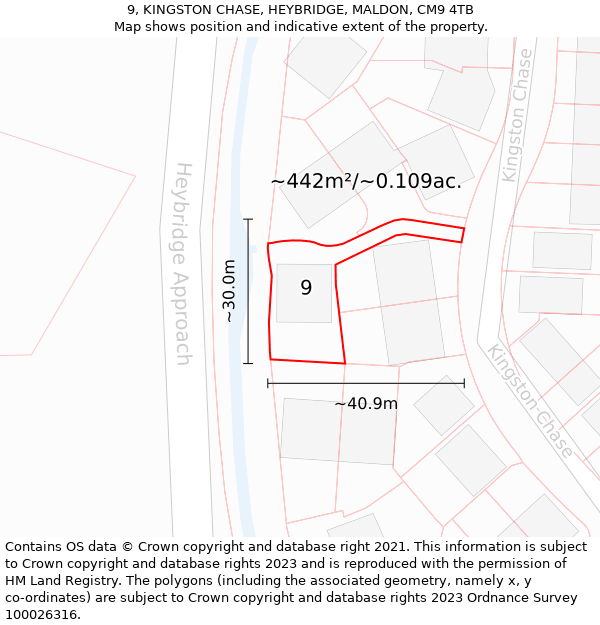 9, KINGSTON CHASE, HEYBRIDGE, MALDON, CM9 4TB: Plot and title map