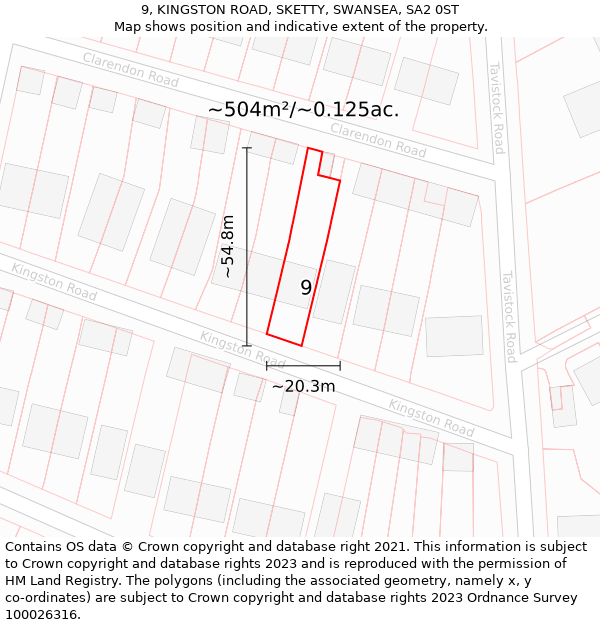 9, KINGSTON ROAD, SKETTY, SWANSEA, SA2 0ST: Plot and title map