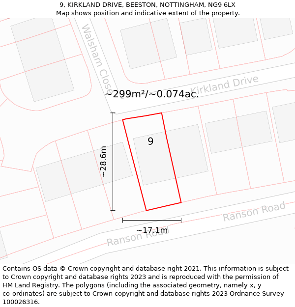 9, KIRKLAND DRIVE, BEESTON, NOTTINGHAM, NG9 6LX: Plot and title map