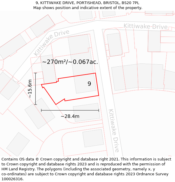 9, KITTIWAKE DRIVE, PORTISHEAD, BRISTOL, BS20 7PL: Plot and title map