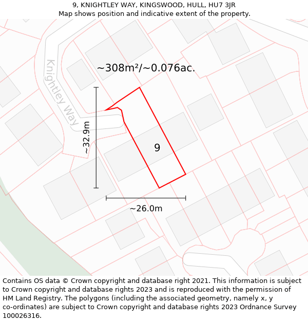 9, KNIGHTLEY WAY, KINGSWOOD, HULL, HU7 3JR: Plot and title map