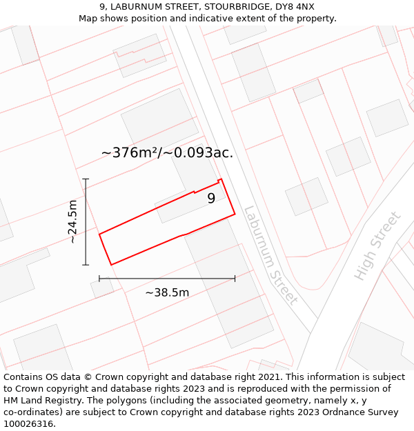 9, LABURNUM STREET, STOURBRIDGE, DY8 4NX: Plot and title map